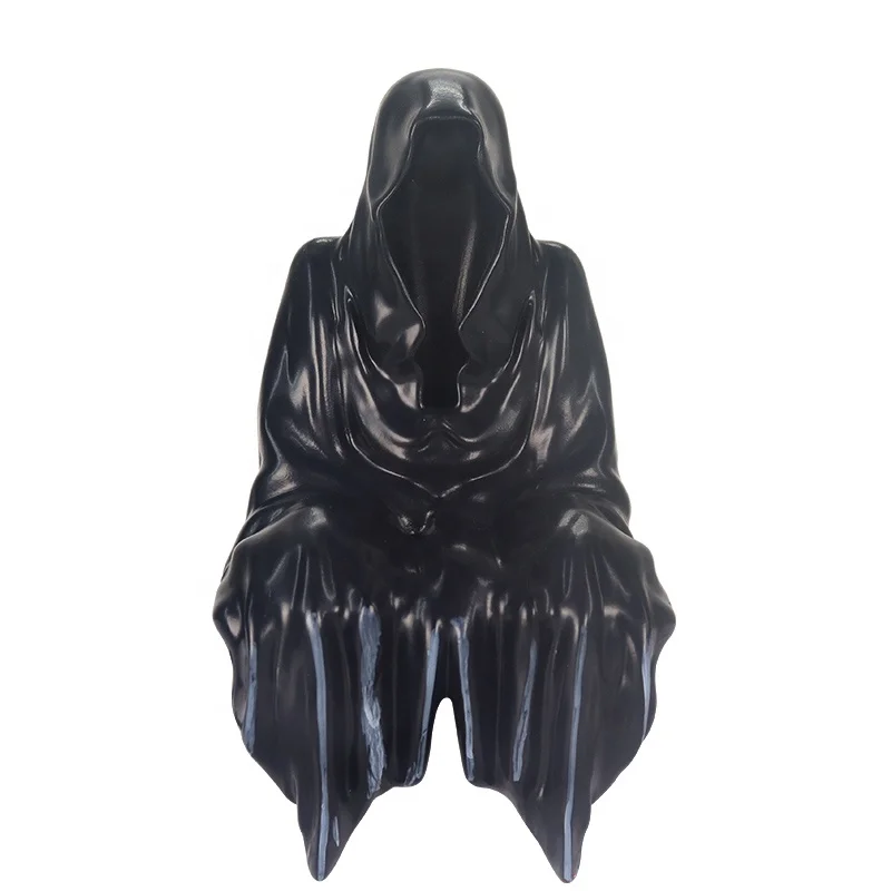 Хэллоуин, триллер, статуэтка, халат, волшебник, мрачный жнец, статуи сидя, Готическая полимерная скульптура, Декор, ужасы, черный