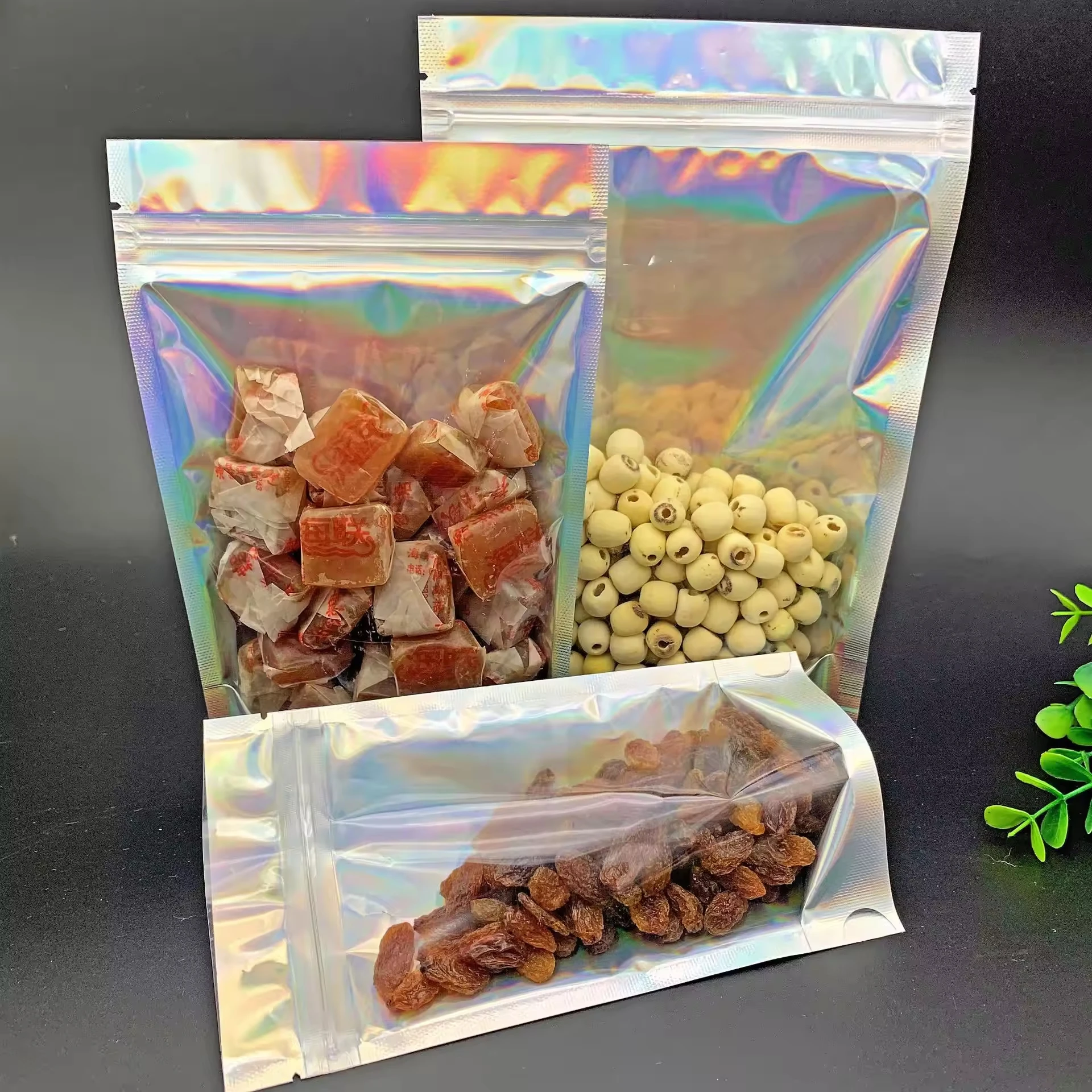 1Pack=100Pcs In Stock Transparent Holographic Laser Film Bag Resealable Aluminum Foil Mylar Ziplock Heat Seal Zipper Laser Bag