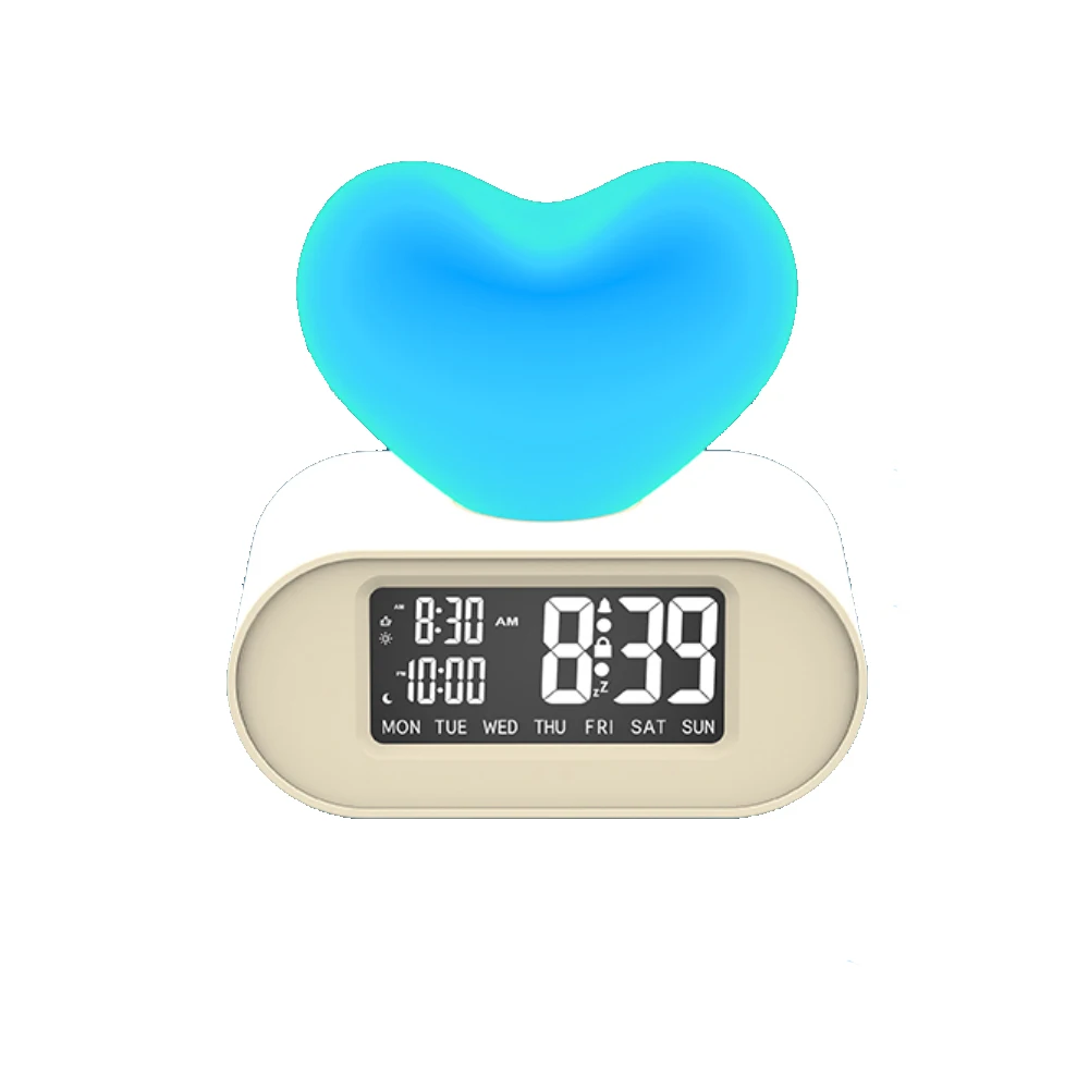 Popular Heart-Shaped LCD Alarm Clock for Children Smart Wake-Up with Red Backlight Night Light Square Desk Table Clock