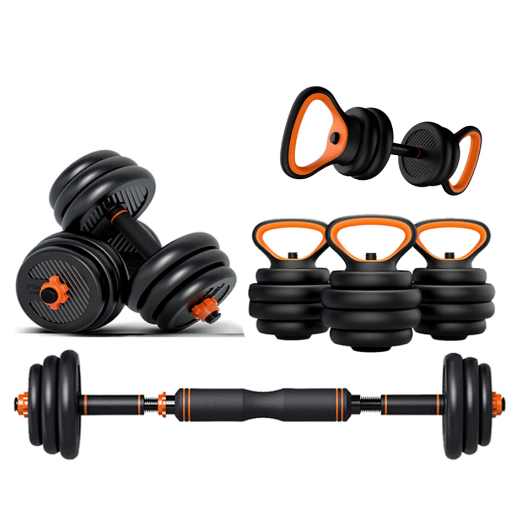 FED Adjustable Rubber 10kg 20kg 30kg 40kg Free Weights For Sale Gym Stainless Steel Dumbbell Barbell Push Up Bar Kettle bell Set