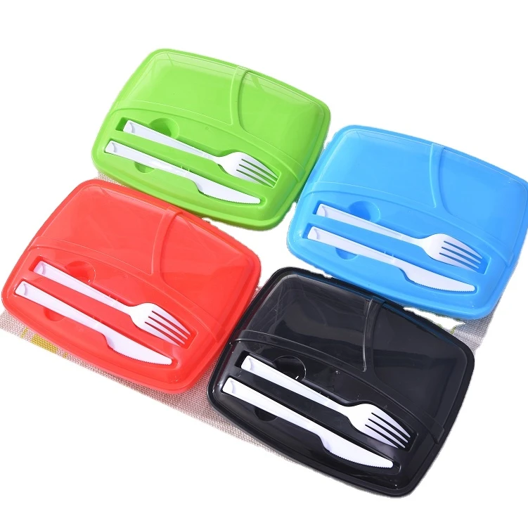 Non-одноразовые пластиковые пищевые коробки обеда 3 три отсека бенто ланч