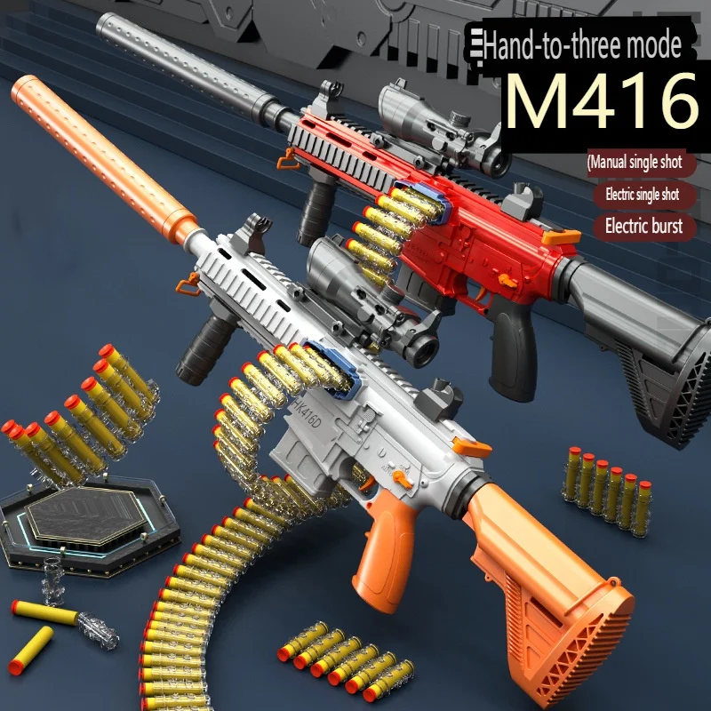 Large M416 electric shell throwing soft gun Manual automatic integrated three modes Boys and children toy gun supply wholesale