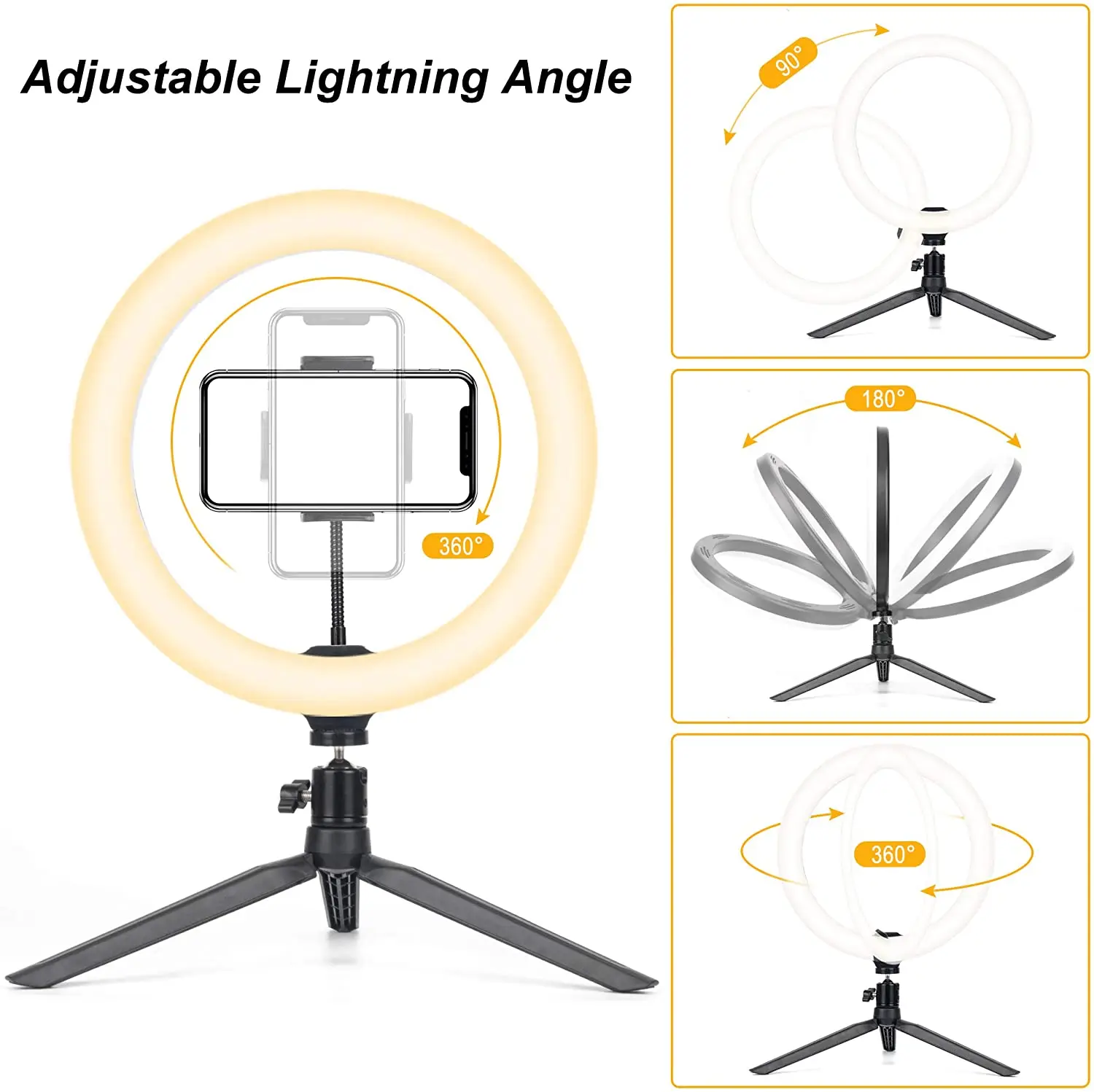 6/8/10/12 Inch Selfie Photo YouTube Video LED Ring Light with Flexi Phone Clamp & Stand for Makeup Live
