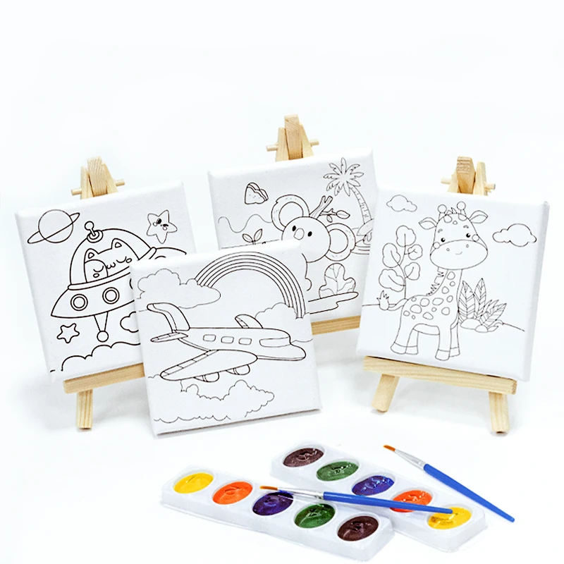 Mini Canvases,Small Painting Canvas with Mini Easel 10*10CM Art Canvas Painting Kit for Kid adult Acrylic Pouring Oil Watercolor
