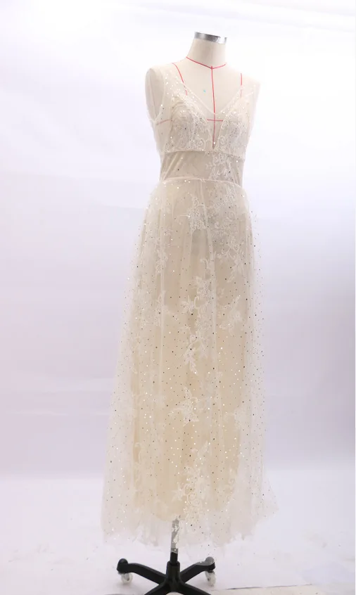 Wholesale White Wedding Dress Crystal Beads Sequins Lace Casual Dress Bridal Gown Maxi Dress for Wedding