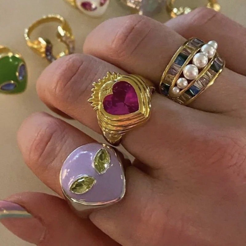 2021 Korean Fashion Wedding High Polish Unique Women Men Pure Silver Gold Filled Chunky Alien Star  Rings