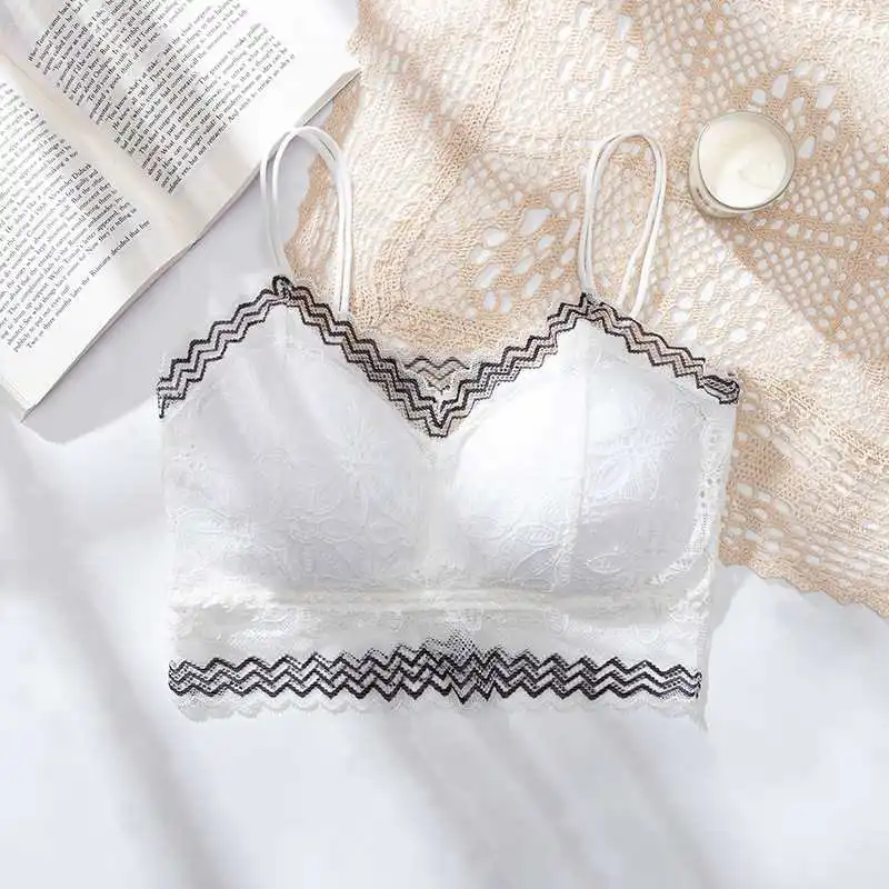 Ladies Transparent Lace Wrap Chest Bralette Sexy Double Thin Straps Ladies Wireless Removable Padded Tube Top Bras