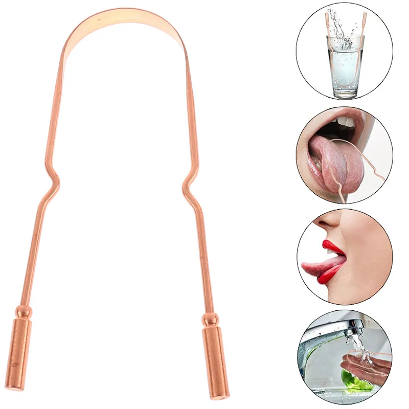 All Natural Ayurvedic U shaped Tongue Cleaner portable cotton bag pack 100% pure copper tongue scraper
