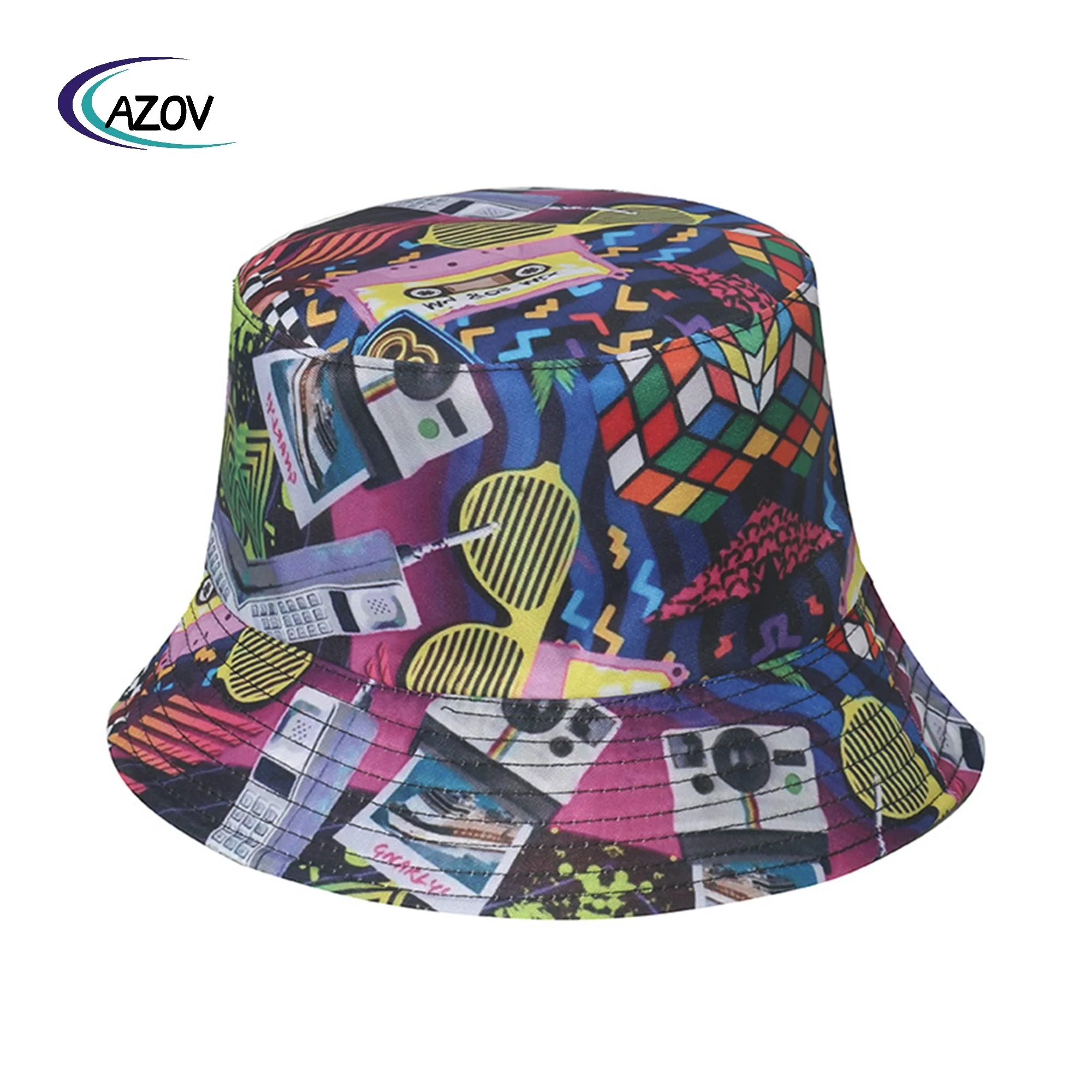 street sun hat personality retro tape cube poker printing bucket hat hip hop