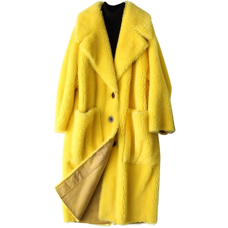 New Women lambs Wool Coat  winter Shearling  Teddy Furry cashmere  fur long Coat jacket outwear Winter Clothing