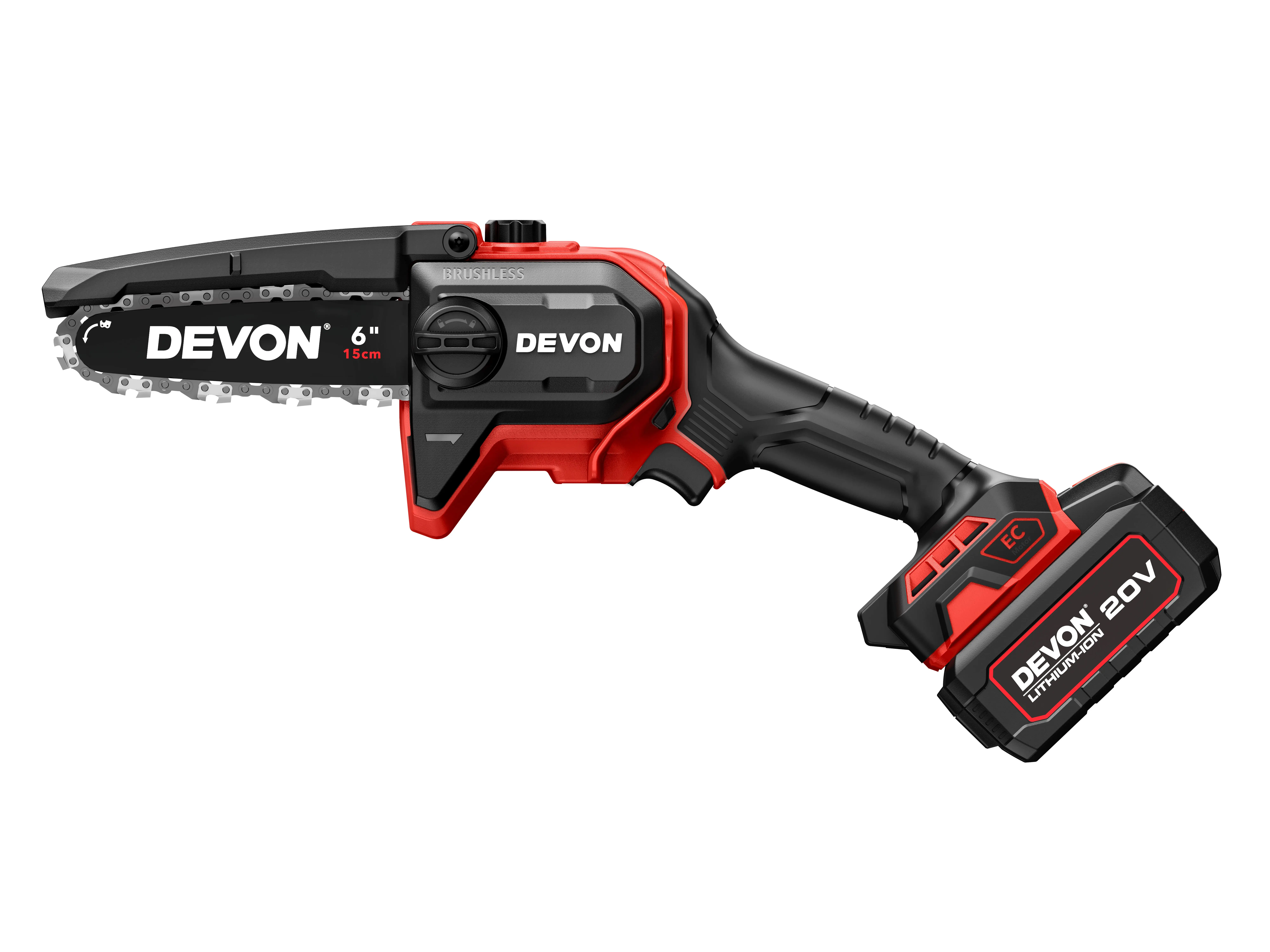 DEVON 20V brushless hand battery cordless mini chain saw 6inch wood cutting machine