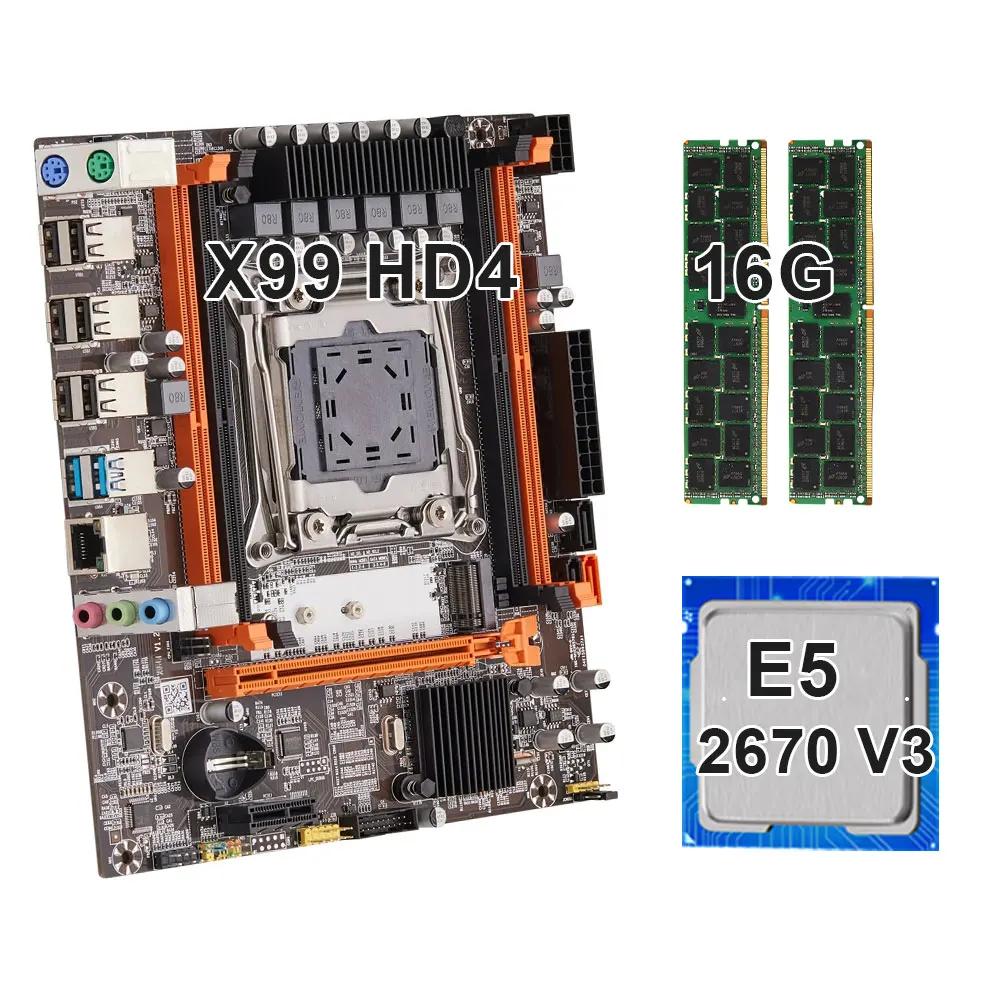 KEYIYOU X99 Motherboard LGA 2011-3 Kit Xeon E5 2670 V3 CPU Processador and 2*8GB DDR4 2133MHZ ECC REG RAM Memory USB3.0 STA3.0