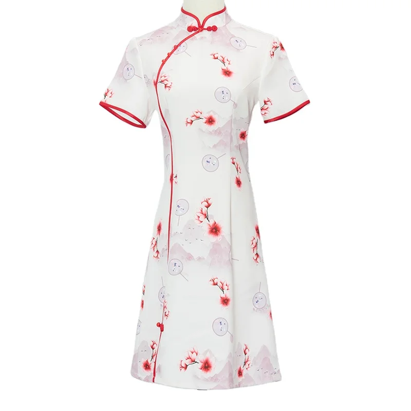 Короткое Розовое повседневное женское сексуальное китайское платье Чонсам магазин запчастей для принтера