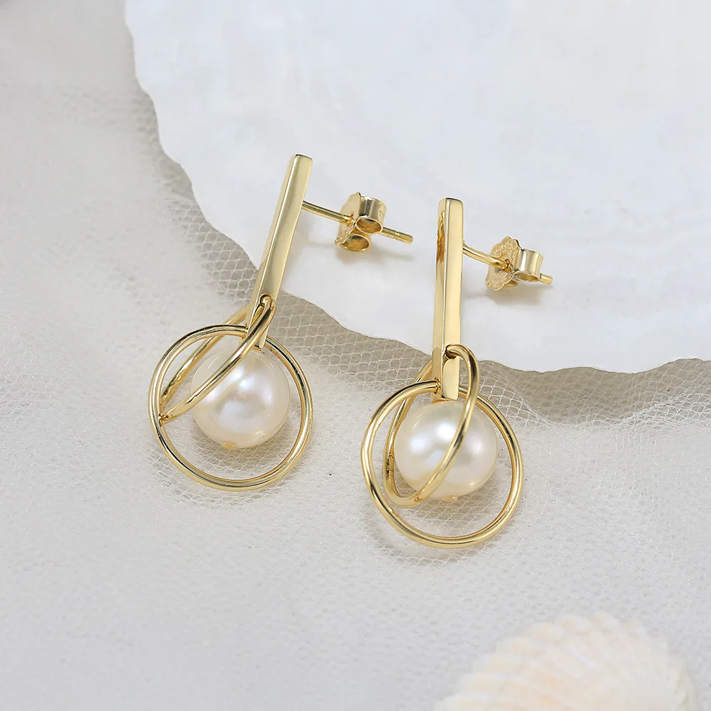 925 sterling silver freshwater pearl earrings circle geometry earrings jewelry factory wholesale direct sales women earrings