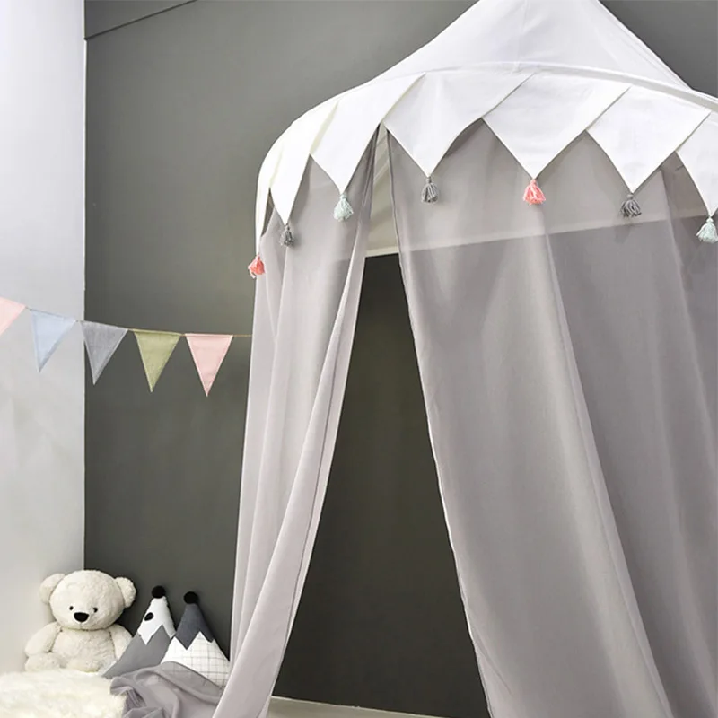 fashion Pure cotton princess half month White tassel triangle chiffon canopy mosquito net for baby girl