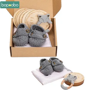 Wooden Baby Teether Ring Rattle Comfort Chain Set Baby Milestone Set Full Moon Gift Box Set