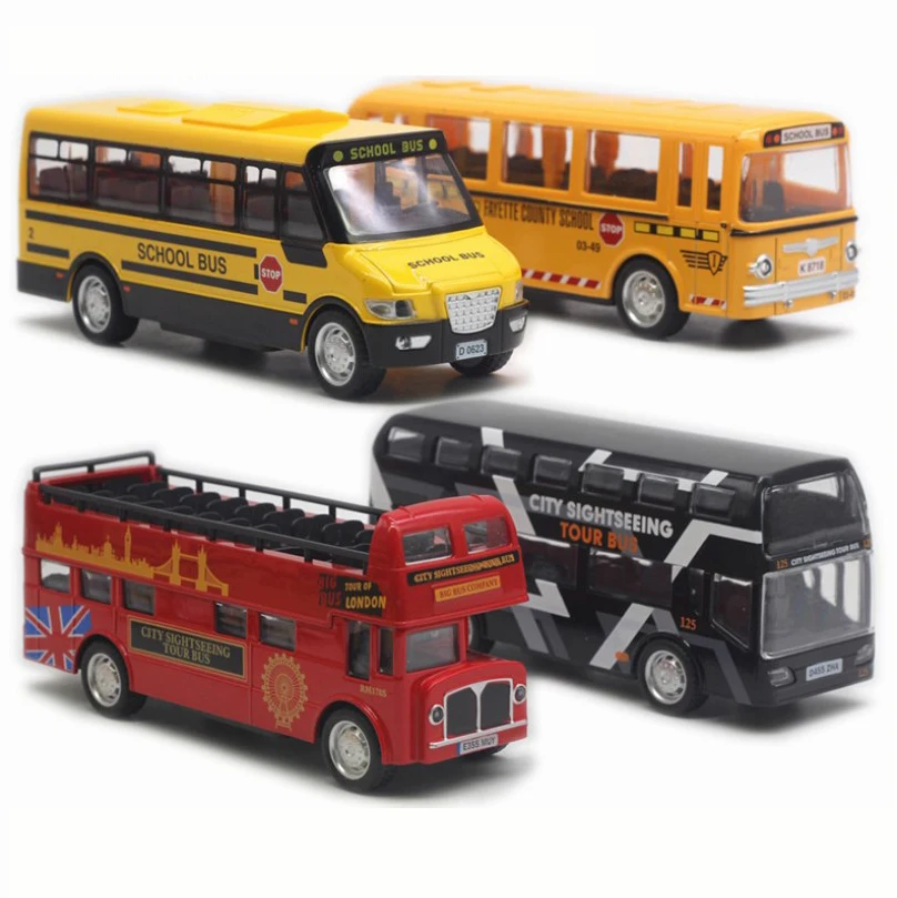 
1/64 Alloy School Bus Diecast double-decker London travel Bus Model Pull Back simulation Cars Toy Vehicle For Kid 