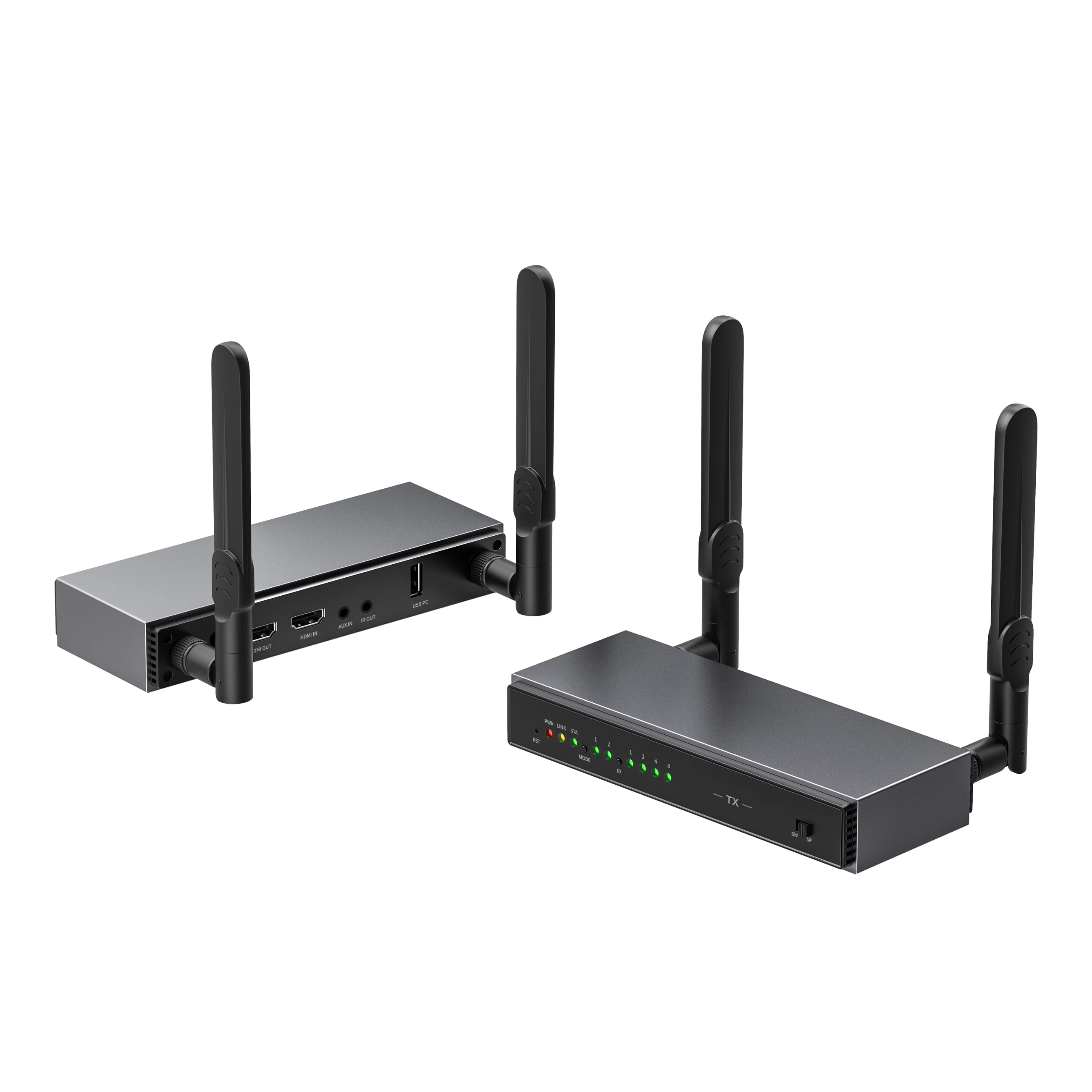 200m MAX 1 Transmitter to 4 Receivers 1x4 OR 8 Transmitters to 1 Receive 8x1 Wireless HDMI Video Extender with KVM and Remote