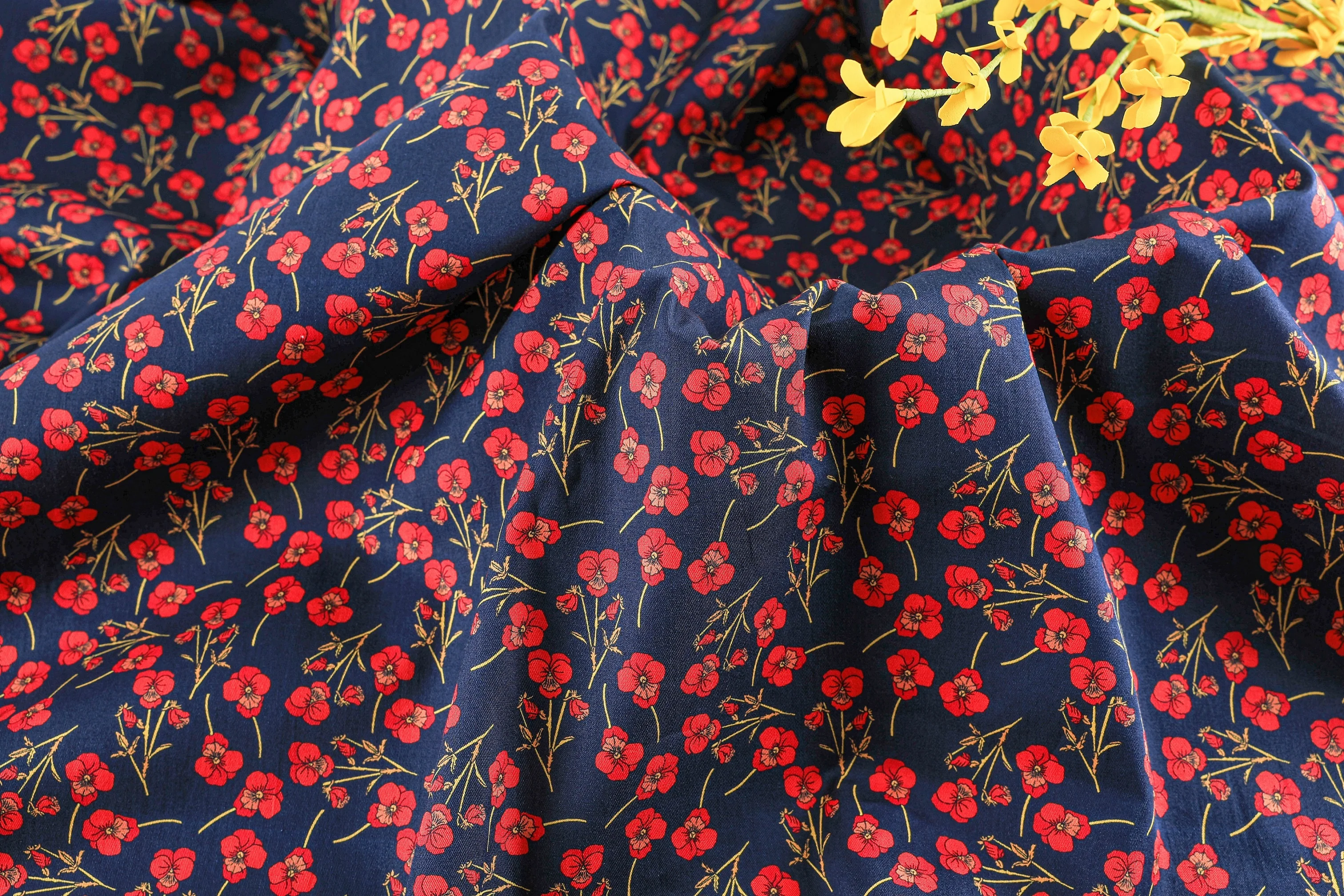 Liberty Fabric Custom Digital Print Flowers Cherry Bird Animal Twill Cotton Liberty For Clothing