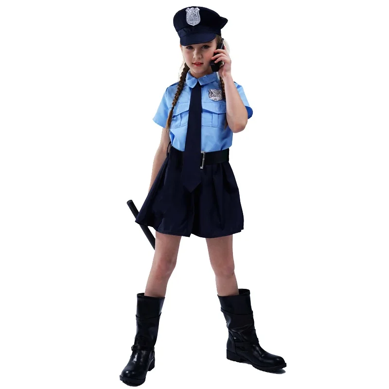 CR163 Kids Child Role-playing Cosplay Policeman Uniform Party Fancy Dress Girls Halloween Cop Police Officer Costume