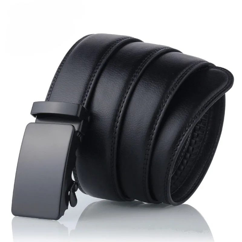 In Stock Luxury Ratchet Strap Men Casual Automatic Belts Business Black Slide Buckle Leather Belts