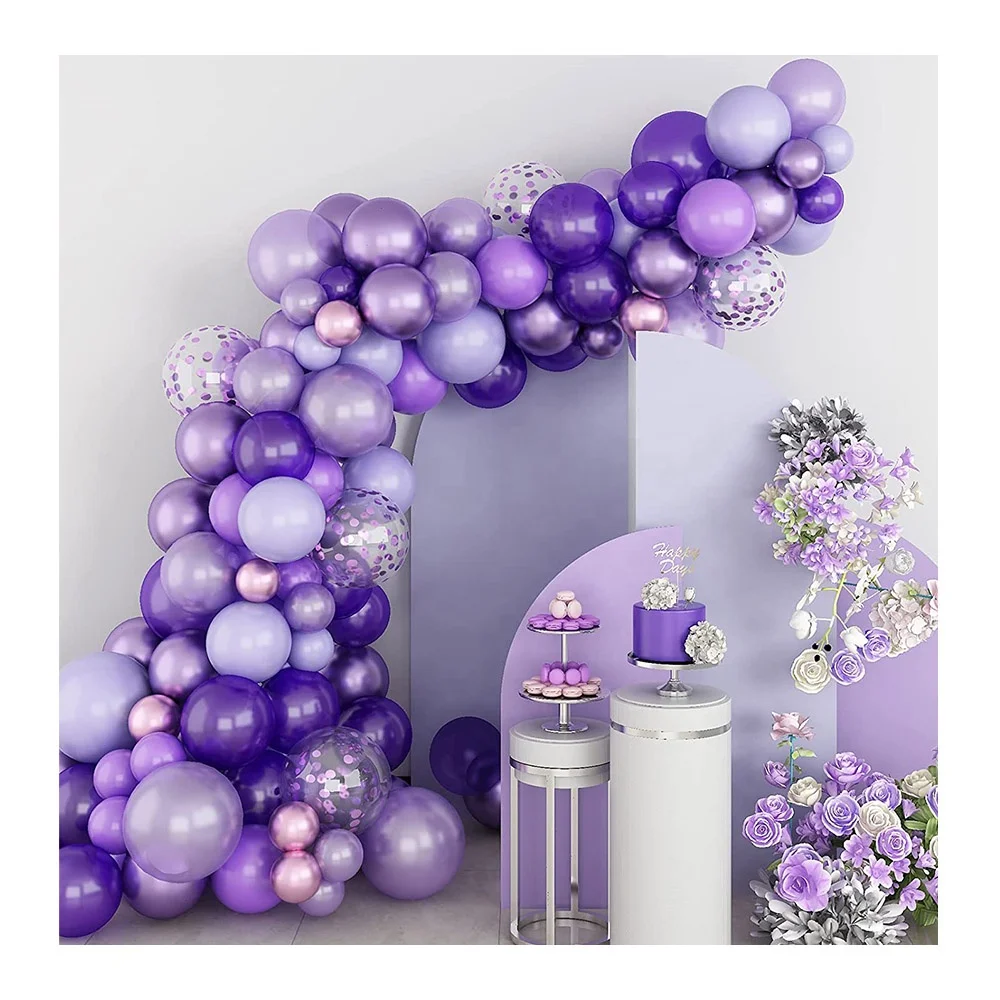 Party Decorations Chrome Metallic Latex Purple Chrome Metal Balloon Arch Garland Kit for Celebration