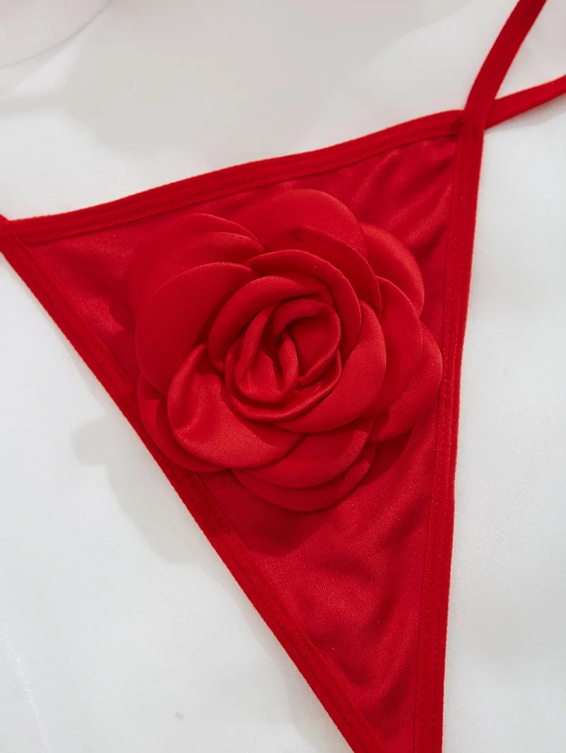 Red 2 Piece Flower Bra Briefs Sexy Underwear Set Lingerie