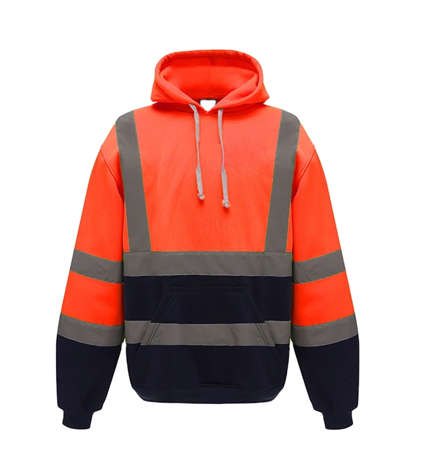 Wholesale 230gsm 100%polyester hooded kangaroo pocket brushed fleece high visibility reflective pullover&hoodie