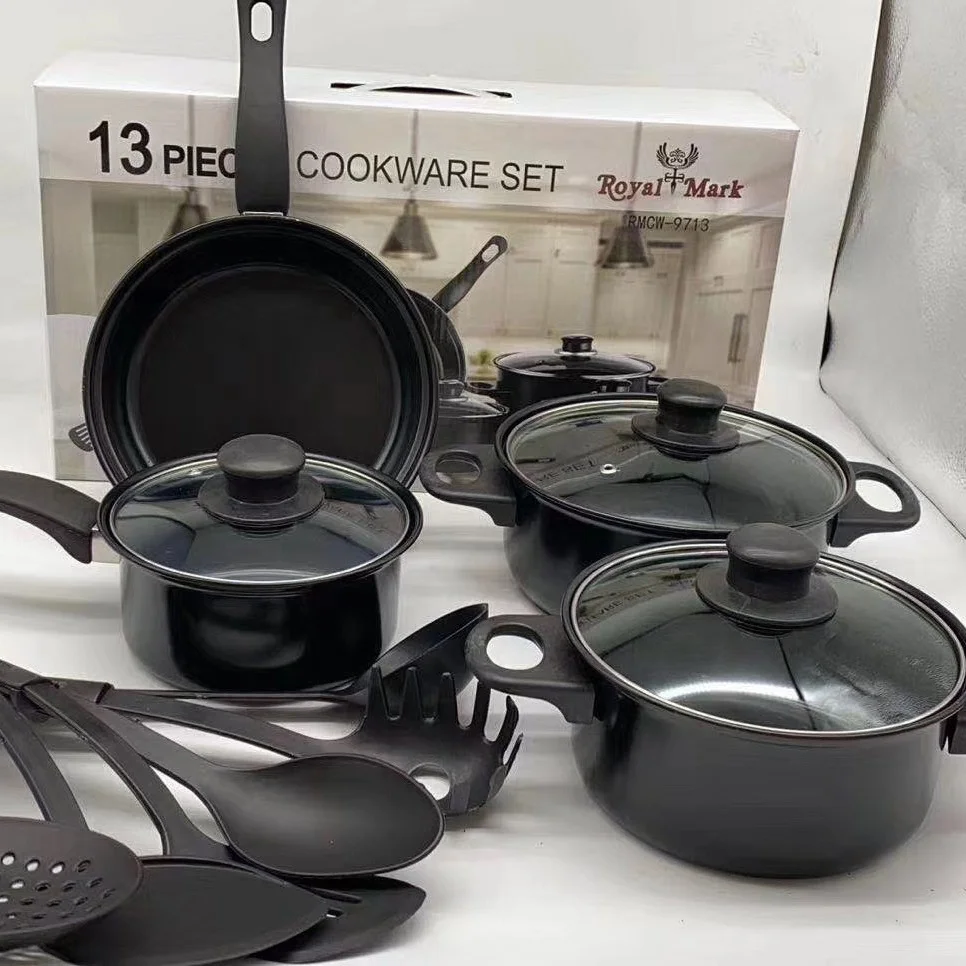 Hot Selling Kitchen 13 Piece Non Stick Cookware Sets Black Pot And Pans Cast Iron Cooking Pot Cookware non stick cookware set
