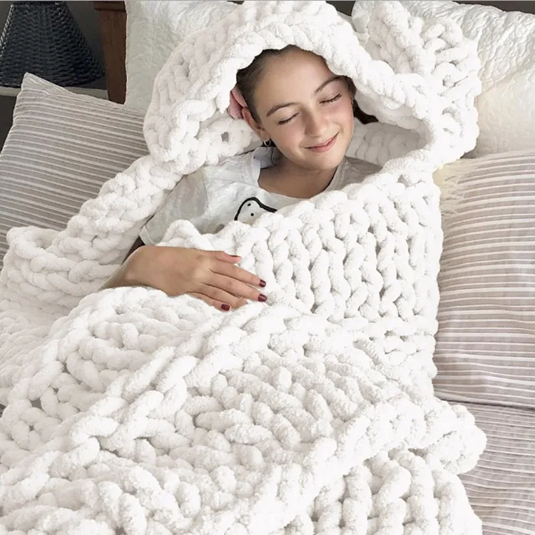 Handmade Super Soft Coarse Yarn Woven Blanket New Woolen Chenille Knitted Sofa Cover Premium Blanket