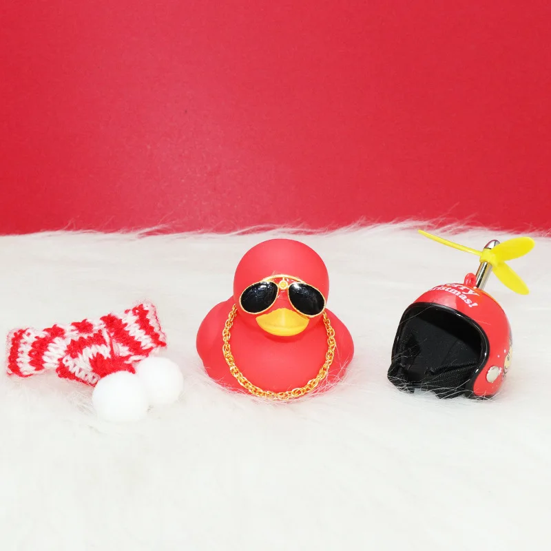 Rubber Red Duck Car Bike Decoration Black Duck Motorcycle Decoration With Propeller Helmet