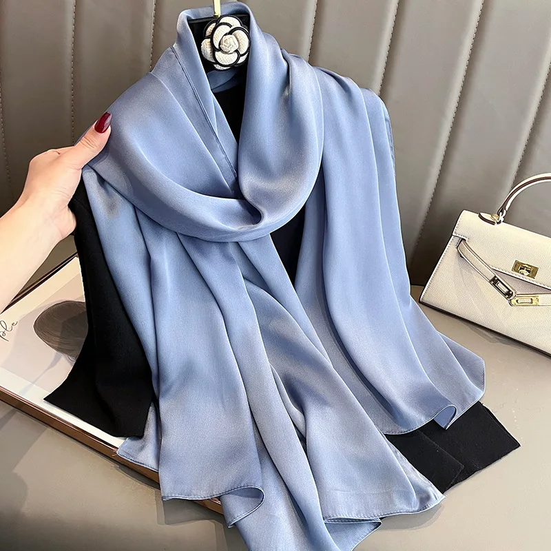 New  Fashion Plain Soild Mulberry Satin  Silk Scarf  Women Muslim Hijab Ladies Muffler Bandanna Long  Lightweight Wraps