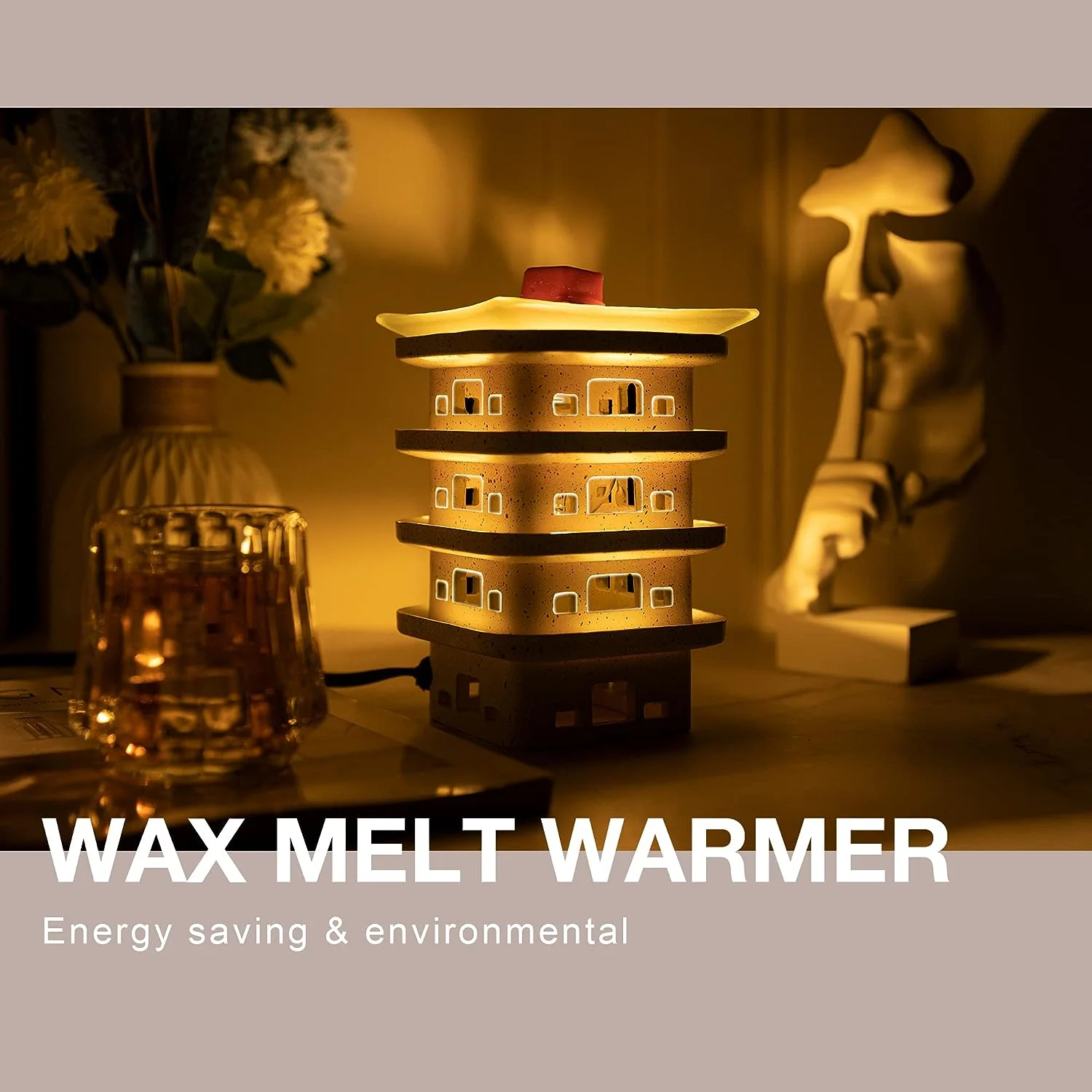 High Quality Chinese White Tower Resin Crafts Electric Wax Warmer Smokeless Candle Warmer Lambs Luxurious Home Wax Melt Heater
