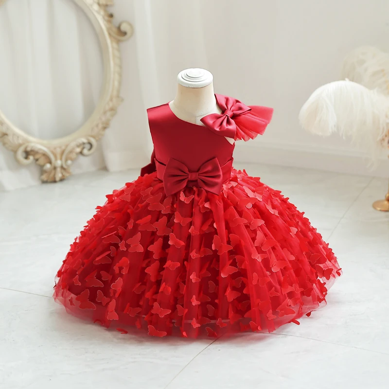 M133   New Girls Fashion Clothes Birthday Ball Gown Party Wear Baptism Wholesale 1-6 Years Old Baby Girl Dress