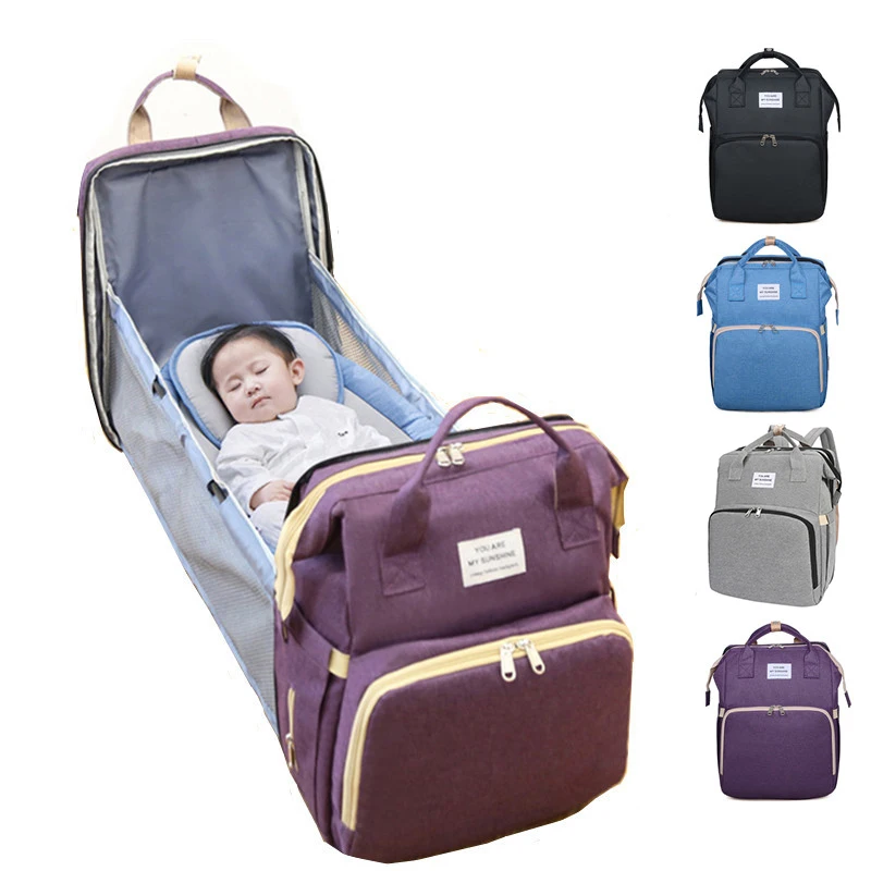 Folding Waterproof Maternity Nursing Handbag Stroller Nappy Bag Bed Backpack Diaper Bag with Bassinet