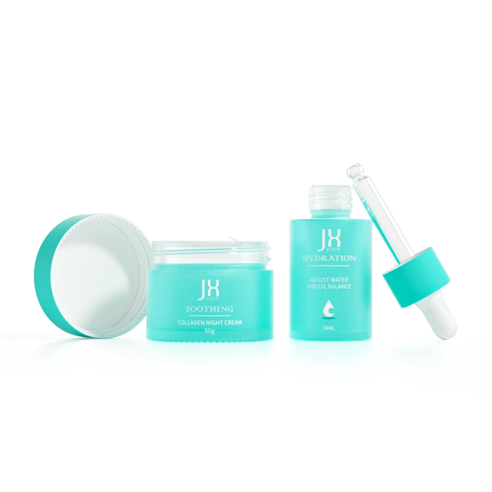 Luxury cosmetic skincare packaging set 20ml 30ml 50ml 60ml essential oil glass serum dropper bottle 20g 30g 50g cream jar