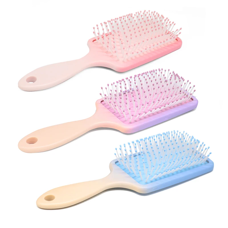 New Arrival Custom Logo Curly Plastic Detangling Hairbrush Salon Sweet Color Scalp Massage Square Airbag Hairbrush Common Comb