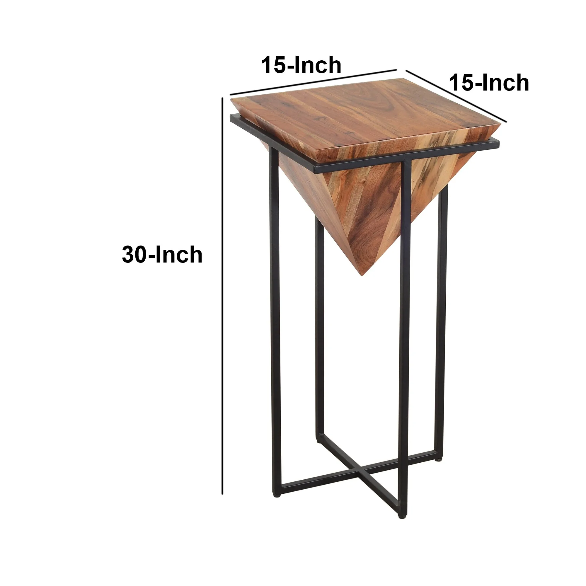Contemporary American pyramid shaped metal and wood side table