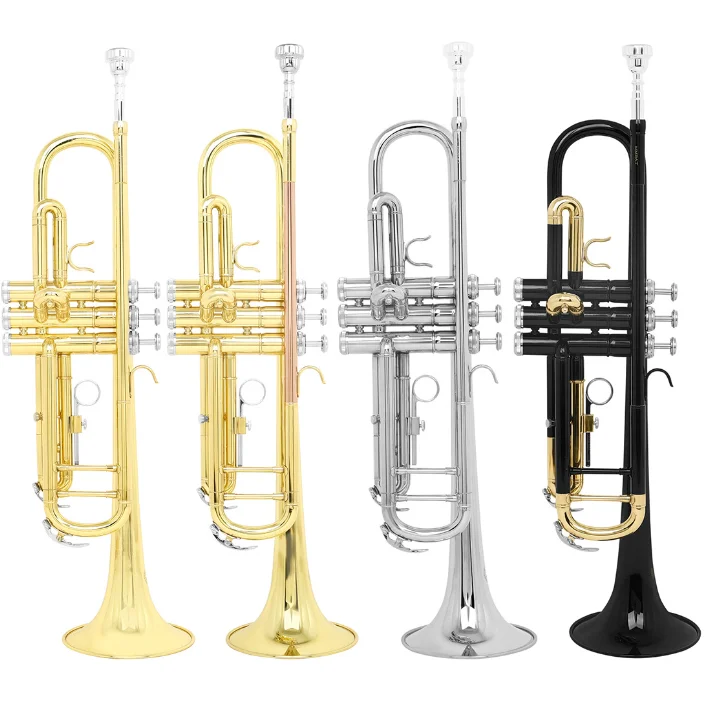 High Quality Brass Tube Trumpet with Bb Gold Piston New Product Wholesale OEM Brand Gold Lacquer Finish Box Set Included