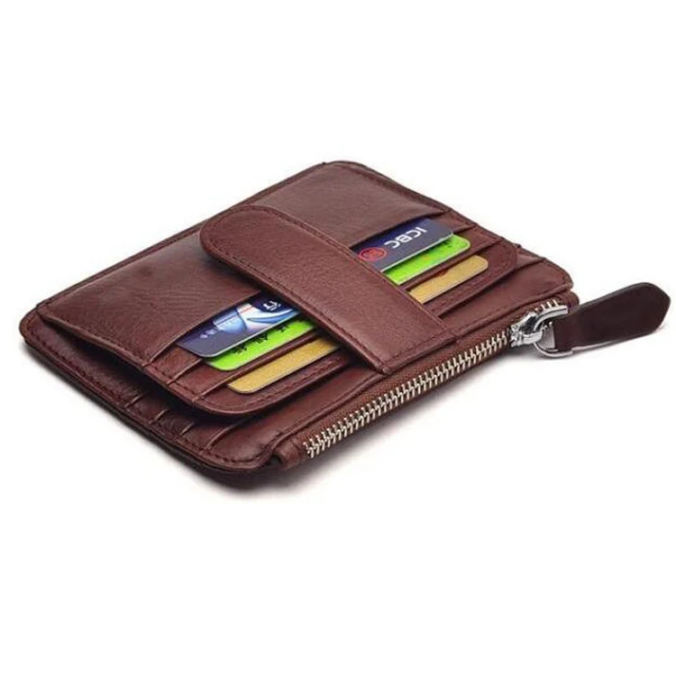 The Customizing RFID Blocking Safe Leather Minimalist Credit Card Holder Zip Coin Front Pocket Wallet with SIM slots