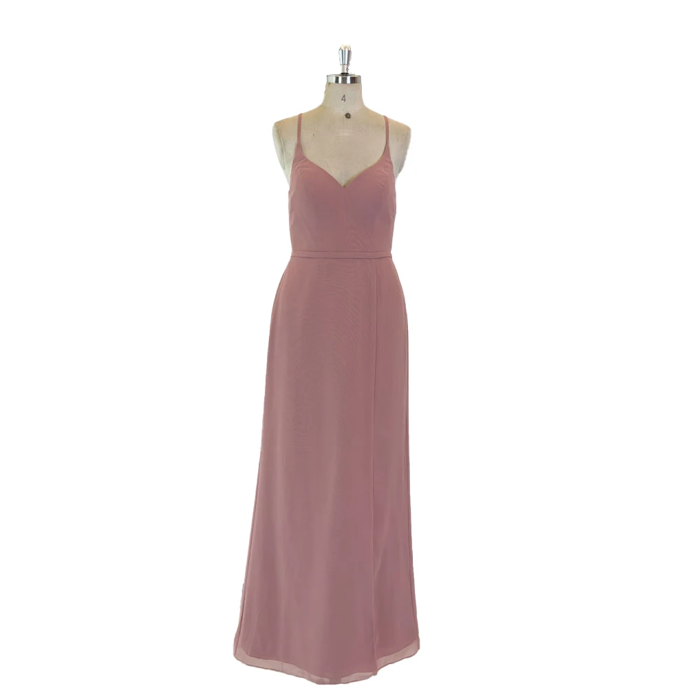 TEENYEE Plus Size Long slit Floor-Length pink Detachable Evening Dress dinner Dress chiffon Bridesmaid Dresses