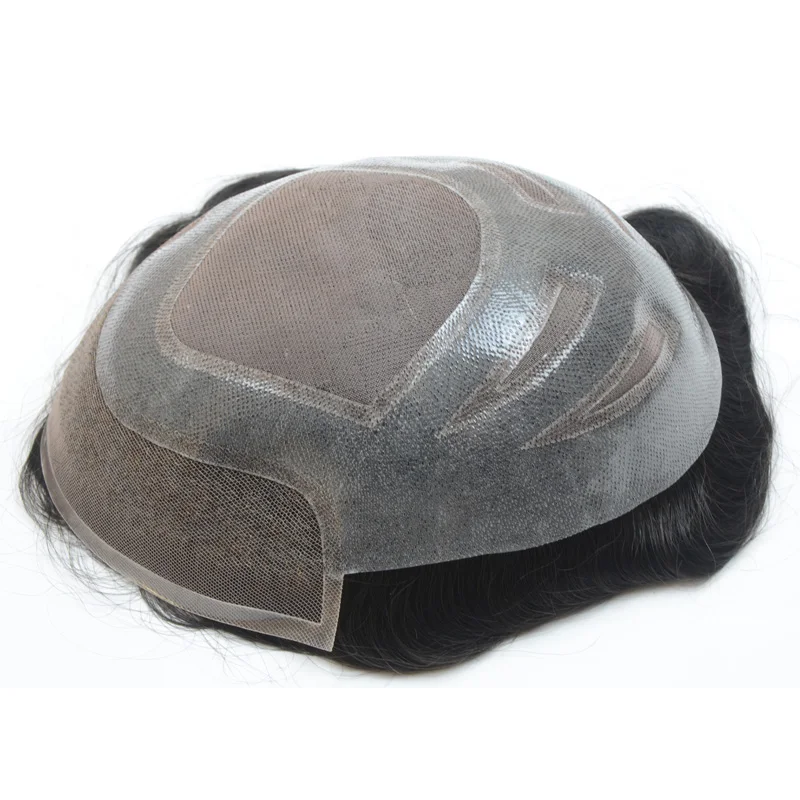 Супер тонкий моно мужской парик с полимерным покрытием вокруг шиньонов, замена волос, системы волос для мужчин, индийские человеческие волосы Remy