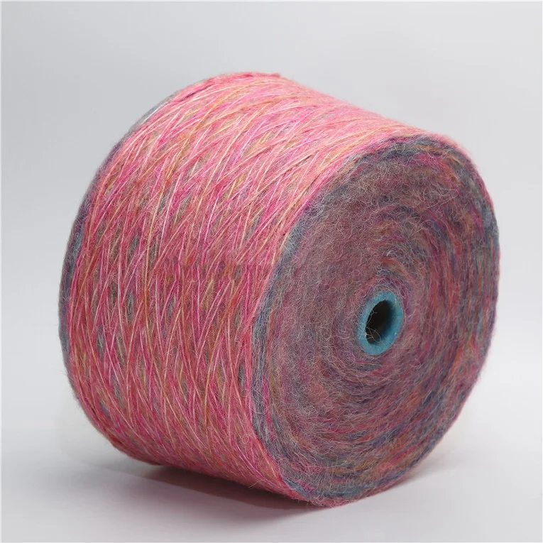 3.3s/1 4% Wool Blended Acrylic Rainbow cake Fancy Air Yarn woven worsted color gradient trim yarn on cone  for milk cotton yarn