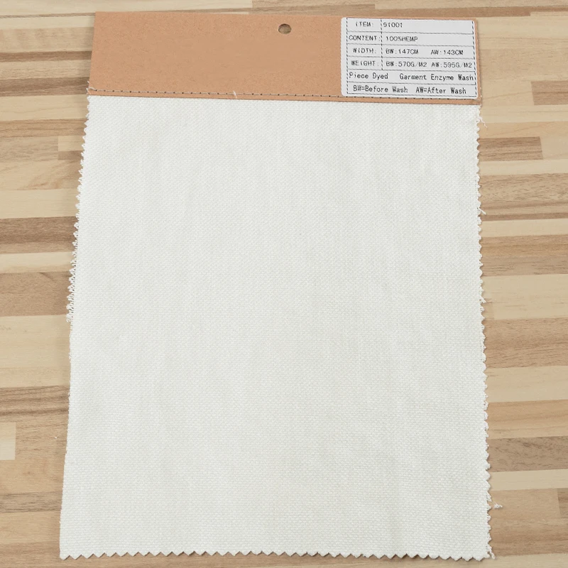 
Eco-friendly white 100% hemp fabric in 570-595 gsm 