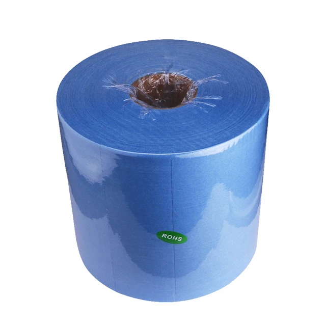Lint free oil woodpulp jabo non woven cleaning cloth blue wipers industrial paper cleanroom wipe roll