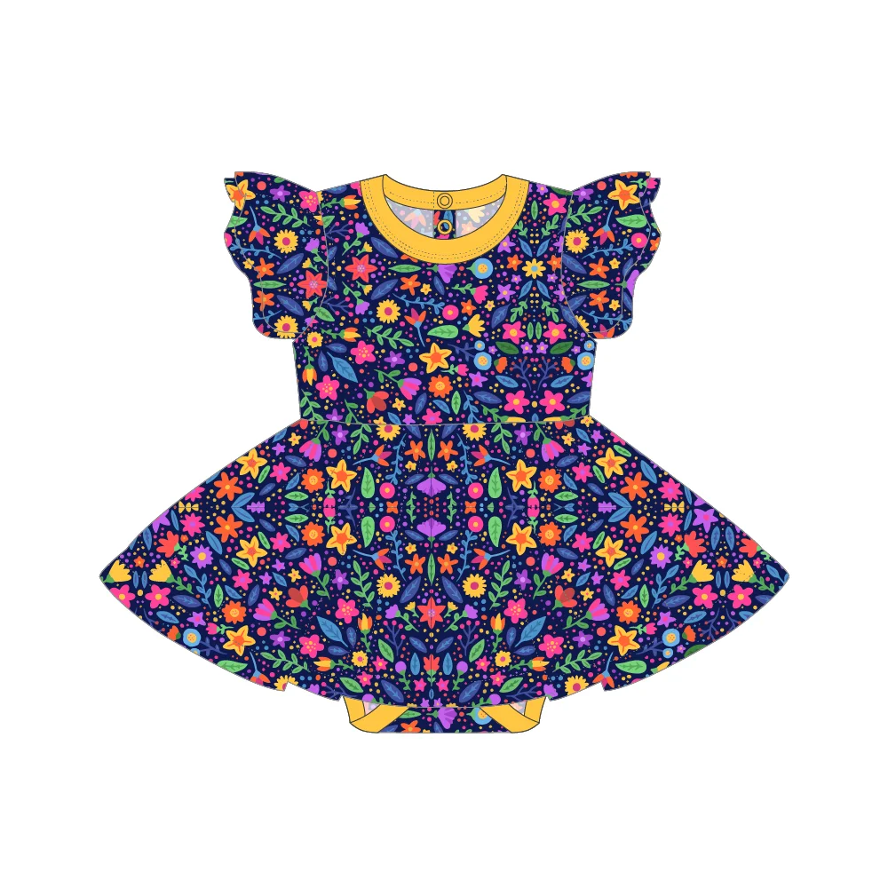 Wholesale high quality bamboo fabric kids dress custom ruffles baby clothes