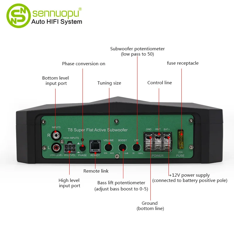 Sennuopu Car Audio Active sub woofer Car Stereo 8 inch Subwoofer Under Seat for Built in Amplifier