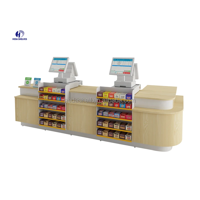 Modern Design Retail Shop Supermarket Wooden Checkout Counters