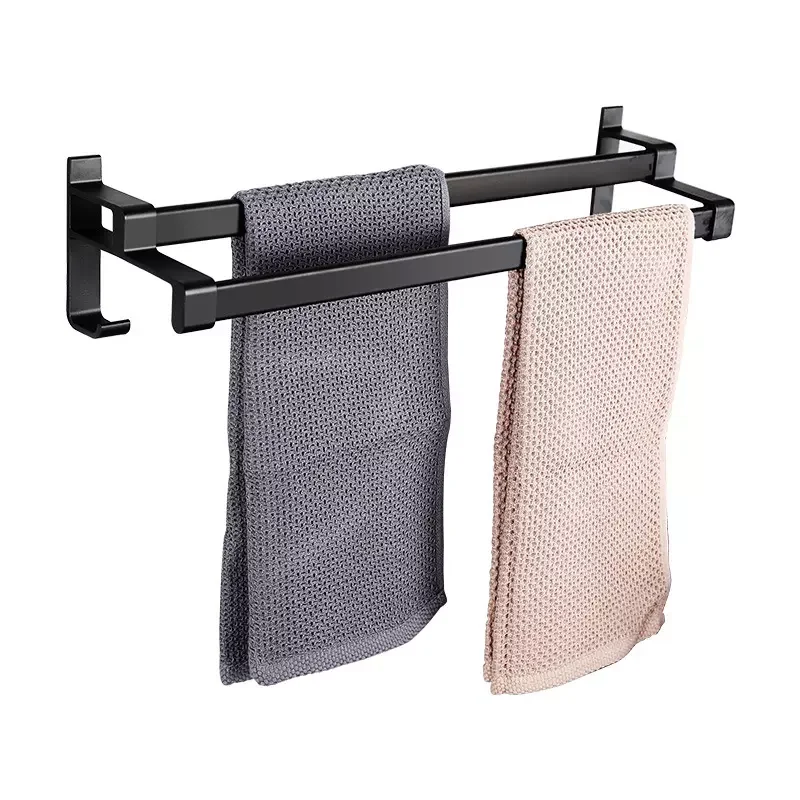 Neitherland BOL Good quality Aluminum Double layers Towel rack bathroom black  no drilling towel shelf Matte Black Towel holder