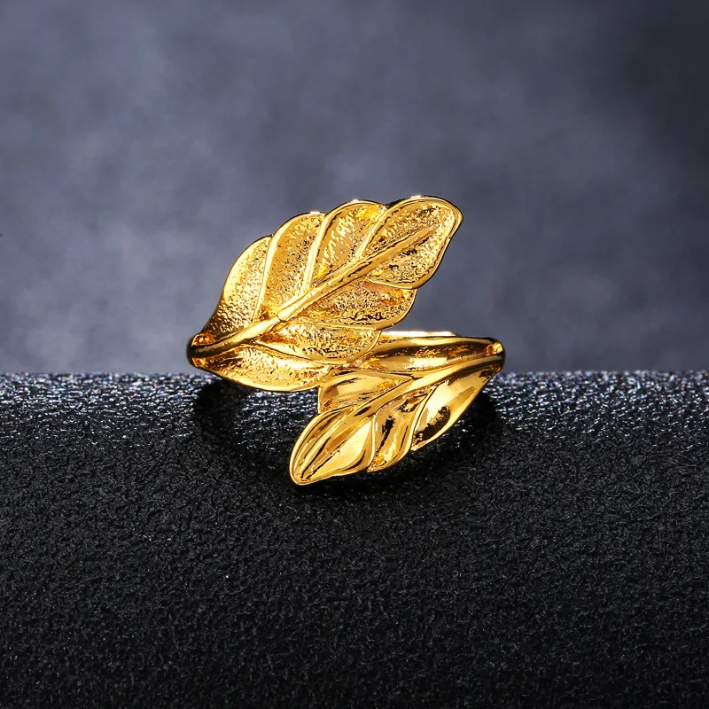 Latest hot jewelry leaf ring 18K gold plated leaf shape adjustable ring
